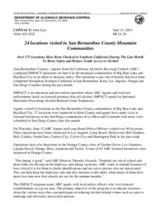 STATE OF CALIFORNIA — BUSINESS, CONSUMER SERVICES AND HOUSING AGENCY  Edmund G. Brown Jr., Governor DEPARTMENT OF ALCOHOLIC BEVERAGE CONTROL 3927 Lennane Drive, Suite 100, Sacramento, CA 95834