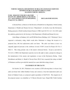 NC DHSR: Declaratory Ruling for Arbor Ridge at Chatham LLC and FCSB Real Estate Holdings