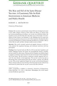 THE  MILBANK QUARTERLY A MULTIDISCIPLINARY JOURNAL OF POPULATION HEALTH AND HEALTH POLICY  The Rise and Fall of the Lyme Disease