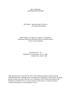 Staff Report: [removed]ISOR for Rulemaking Public Hearing To Consider the Adoption of a Regulatory Amendment Idenfying Chlorinated Dioxins and Dibenzofurans as Toxic Air Contaminants