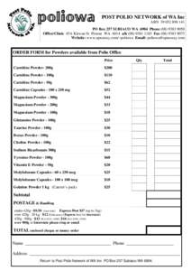 poliowa  POST POLIO NETWORK of WA Inc ABNPO Box 257 SUBIACO WA 6904 Phone