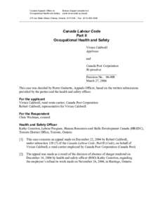 Canada Appeals Office on Occupational Health and Safety Bureau d’appel canadien en santé et sécurité au travail