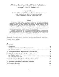 All About Generalized Interval Distributive Relations. I. Complete Proof of the Relations. Evgenija D. Popova Institute of Mathematics & Informatics, Bulgarian Academy of Sciences Acad. G. Bonchev Str., block 8, BG-1113 