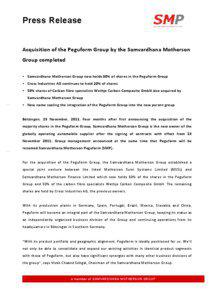 Press Release Acquisition of the Peguform Group by the Samvardhana Motherson Group completed