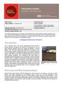 Information bulletin Lesotho: Windstorms Date of issue Date of disaster: 11 October 2014