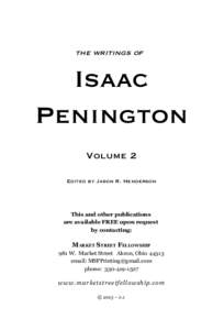 the writings of  Isaac Penington Volume 2 Edited by Jason R. Henderson