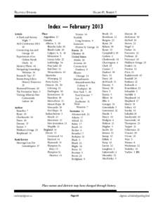 RELATIVELY SPEAKING  VOLUME 41, NUMBER 1 Index — February 2013 Place