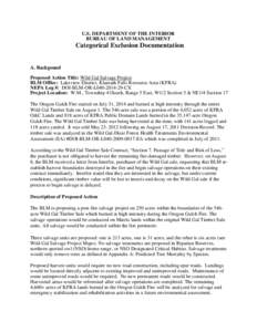 U.S. DEPARTMENT OF THE INTERIOR  BUREAU OF LAND MANAGEMENT Categorical Exclusion Documentation