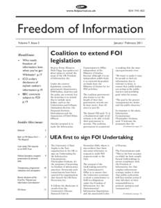 Freedom of Information journal - Front page of Volume 7, Issue 3 (January/February 2011)