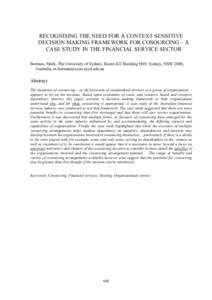 Recognising the Need for a Context Sensitive Decision Making Framework for Cosourcing - A Case Study in the Financial Service Sector