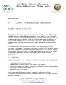 State of California—Health and Human Services Agency  California Department of Public Health MARK B HORTON, MD, MSPH Director