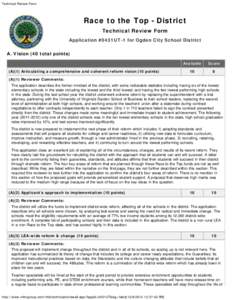 Technical Review Form  Race to the Top - District Technical Review Form Application #0431UT-1 for Ogden City School District A. Vision (40 total points)