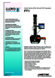 Friction Test to ASTM, ISO and TAPPI standards  FT1 » Self-contained Friction Tester  Conforms to international standards for