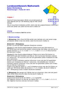 Landeswettbewerb Mathematik Baden-Württemberg Musterlösungen 1. RundeAufgabe 1