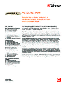 Videum 004 AV/V0 Reinforce your video surveillance  infrastructure with a reliably superior multi-channel solution. Key Features Multi-Channel Capture Architecture