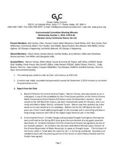 Green Valley Council 555 N. La Cañada Drive, Suite 117 • Green Valley, AZ[removed]1936 • Fax[removed] • e-mail: [removed] • web site: www.gvccc.org Environmental Committee Meeti