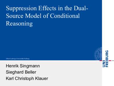 Suppression Effects in the DualSource Model of Conditional Reasoning Henrik Singmann Sieghard Beller Karl Christoph Klauer