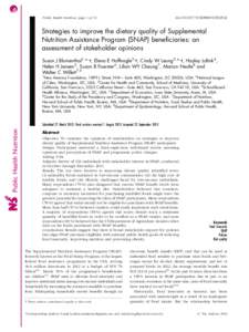 doi:[removed]S1368980013002942  Public Health Nutrition: page 1 of 10 Strategies to improve the dietary quality of Supplemental Nutrition Assistance Program (SNAP) beneficiaries: an