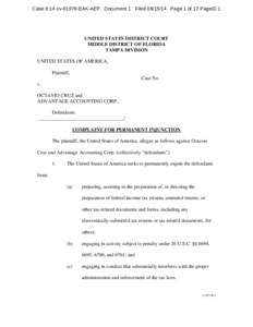 Case 8:14-cv[removed]EAK-AEP Document 1 Filed[removed]Page 1 of 17 PageID 1  UNITED STATES DISTRICT COURT MIDDLE DISTRICT OF FLORIDA TAMPA DIVISION UNITED STATES OF AMERICA,