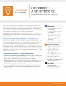 SOLUTION BRIEF  LIONBRIDGE AND SITECORE: Taking Websites Global the Easy Way