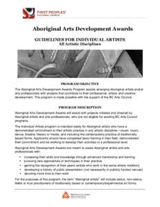 Aboriginal Arts Development Awards GUIDELINES FOR INDIVIDUAL ARTISTS All Artistic Disciplines  