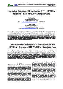 9. KONFERENCA SLOVENSKIH ELEKTROENERGETIKOV – Kranjska Gora 2009 CIRED ŠKIzgradnja dvojnega SN kablovoda RTPkV Jesenice – RTP 35/20kV Kranjska Gora Marko Vilfan