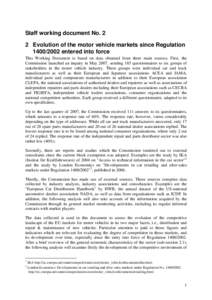 Staff working document No. 2 2 Evolution of the motor vehicle markets since Regulation[removed]entered into force This Working Document is based on data obtained from three main sources. First, the Commission launched 