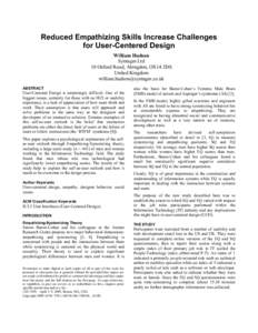 Reduced Empathizing Skills Increase Challenges for User-Centered Design William Hudson Syntagm Ltd 10 Oxford Road, Abingdon, OX14 2DS United Kingdom