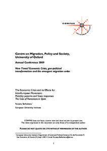 The Economic Crisis and its Effects for Intra-European Movement: Mobility patterns and State responses