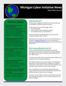 Michigan Cyber Initiative News March 2013, Issue 13 Articles of Interest President Obama Issues Executive Cybersecurity Order