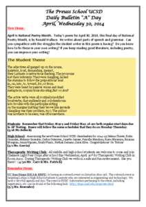 New Items:  The Preuss School UCSD Daily Bulletin “A” Day April, Wednesday 30, 2014