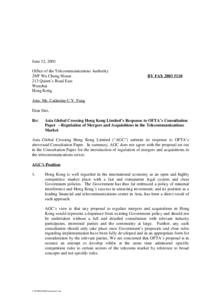 South China Sea / Office of the Telecommunications Authority / Competition law / Mergers and acquisitions / Economy of Hong Kong / Business / Pearl River Delta / Telecommunications in Hong Kong / Hong Kong