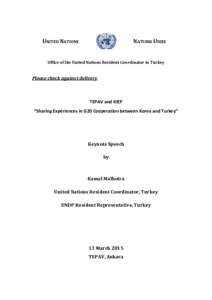 UNITED NATIONS  NATIONS UNIES Office of the United Nations Resident Coordinator in Turkey