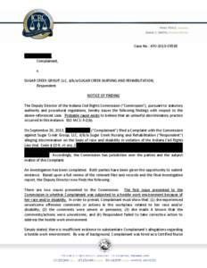 Case No.: [removed]LISA M. VERNON, Complainant, v. SUGAR CREEK GROUP, LLC, d/b/a SUGAR CREEK NURSING AND REHABILITATION, Respondent.