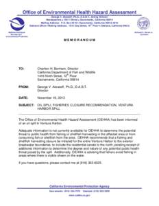 Oil Spill Fisheries Closure Recommendation for the Ventura Harbor Spill