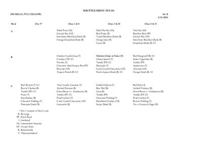 SHUTTLE MENU STS-114 JIM KELLY, PLT (YELLOW) Rev B[removed]