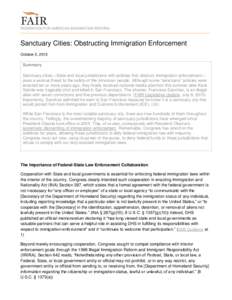 FEDERATION FOR AMERICAN IMMIGRATION REFORM  —————————————————————————————————————————————————— Sanctuary Cities: Obstruc