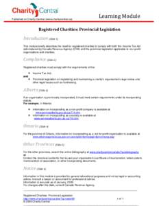 Published on Charity Central (www.charitycentral.ca)  Learning Module Registered Charities: Provincial Legislation