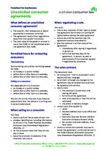 Factsheet for businesses  Unsolicited consumer agreements What defines an unsolicited       consumer agreement? 