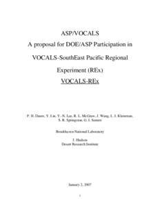 ASP/VOCALS A proposal for DOE/ASP Participation in VOCALS-SouthEast Pacific Regional Experiment (REx) VOCALS-REx