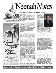 NeenahNotes The City of Neenah Newsletter Winter 2015 The City of Neenah Newsletter  Vol.15 No.5