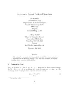 Automatic Sets of Rational Numbers Eric Rowland Universit´e de Li`ege D´epartement de Math´ematiques Grande Traverse 12 (B37Li`ege