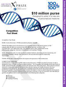 Bioinformatics / Full genome sequencing / X Prize Foundation / Human genome / $1 / 000 genome / Celera Corporation / Stewart Blusson / Craig Venter / Archon X Prize / Biology / Genetics / Genomics