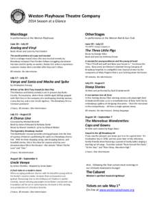Weston Playhouse Theatre Company 2014 Season at a Glance MainStage OtherStages