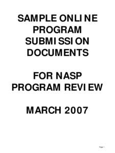 SAMPLE ONLINE PROGRAM SUBMISSION DOCUMENTS FOR NASP PROGRAM REVIEW