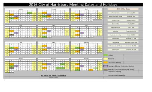 2016 City of Harrisburg Meeting Dates and Holidays January FebruaryHoliday Dates