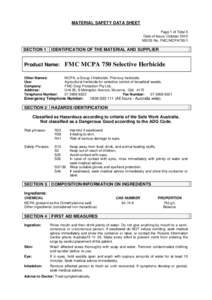 MATERIAL SAFETY DATA SHEET Page 1 of Total 5 Date of Issue: October 2012 MSDS No. FMC/MCPA750/1  SECTION 1