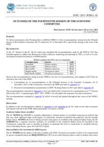 IOTC–2013–WPB11–03 OUTCOMES OF THE FOURTEENTH SESSION OF THE SCIENTIFIC COMMITTEE PREPARED BY: IOTC SECRETARIAT, 28 AUGUST, 2013 Dr. David Wilson