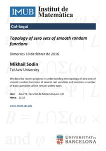 Col·loqui Topology of zero sets of smooth random functions Dimecres 10 de febrer deMikhail Sodin