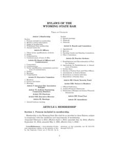 BYLAWS OF THE WYOMING STATE BAR TABLE OF